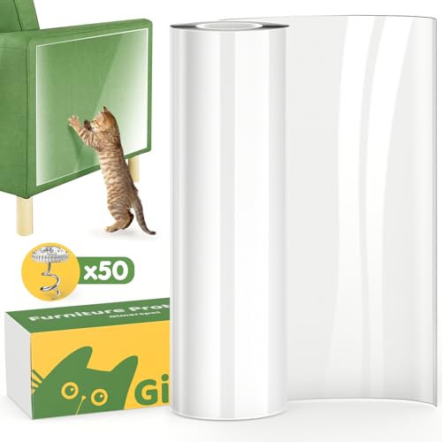 Gimars Protection Canapé Chat Anti Griffe 30cm x 5m, Film Adhésif Transparent pour Meubles, Mur, Porte – Contre Les Griffes de Chats et Chiens