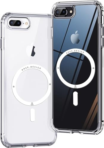ONES für iPhone 8 Plus / 7 Plus Hülle, Kompatibel mit MagSafe, Militärnorm Schutz Magnetisches HandyHülle, Vergilbungsbeständig Kratzfeste Rückseite, Stoßfeste, Extrem Haltbarkeit Schutzhülle, Klar