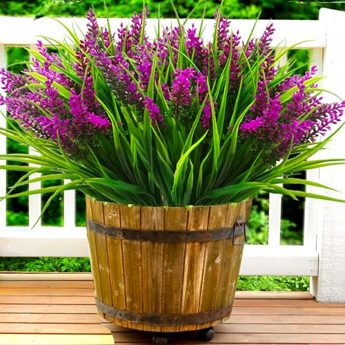 TSTWETO Plantas Artificiales para Exteriores, 20 Flores Falsas Resistentes a los Rayos UV, Plantas Falsas para Exteriores, Flores Artificiales de Lavanda, Flores Artificiales de plástico, arbustos
