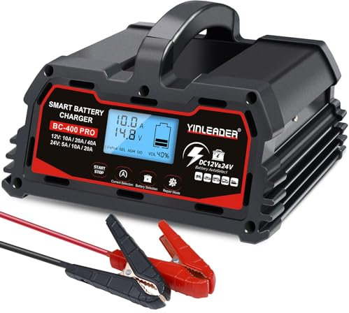 Battery Charger 40A, 12V/24V Lead-Acid Battery, 12V LiFePO4 Car Battery Trickle Charger, Automatic Battery Maintainer for Car Motorcycle Lawn Mower Marine Boat Lead Acid Batteries