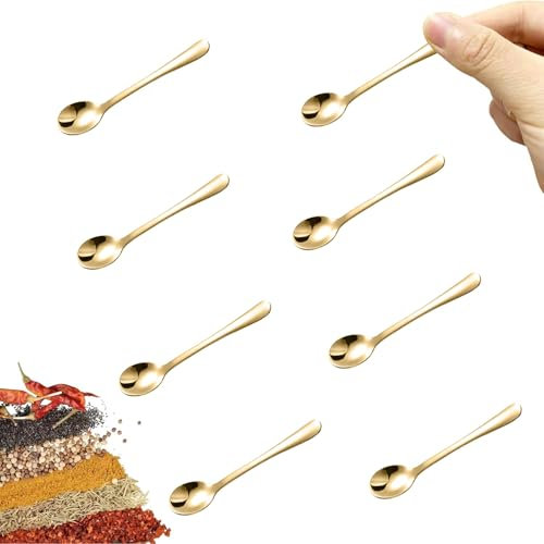 LunarCharm 8 pièces petites cuillères en acier inoxydable pour pots à épices, taille mini, petites cuillères adorables en inox pour épices, sel, sucre, petites pelles amusantes, or