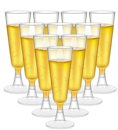 Daover 25Pack Clear Champagne Flutes, 150ml Pink Reusable Plastic Champagne Flutes with Glitter, Party Wine Glasses Crystal Wine Cocktail Glasses for Wedding Birthday Anniversary Party (Clear)