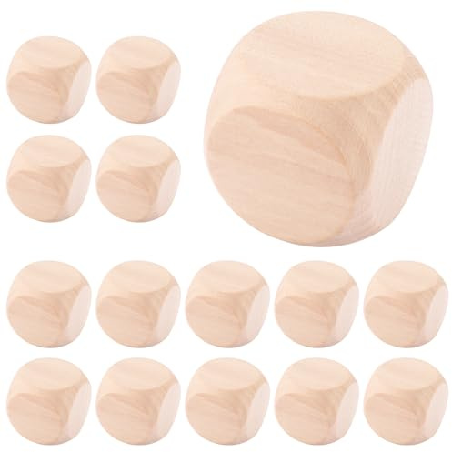 LDXDRU 15 Stück Holzwürfel Würfel 50MM Würfelwürfel Blanko Würfel Blank Plain Unlaint Wood Six Sided Runden Ecken für Malen, Montage-Stempel, Handwerk Brettspiele, Spielrequisitenherstellung