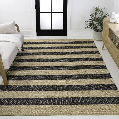 JONATHAN Y Jayden Woven Jute Stripe Natural/Black Indoor Area Rug, 3x5, Rustic, Farmhouse, Traditional, Lodge, Easy-Cleaning for Living Room, Bedroom, Kitchen, Non-Shedding (NRF202B-3)