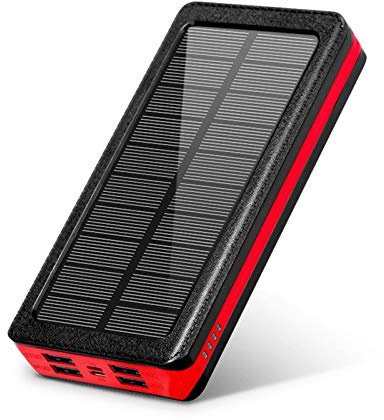 Batterie Externe Solaire sans Fil, Grande capacité, 4 Ports USB, Charge Rapide, étanche, Lampe Torche, 80 000 mAh