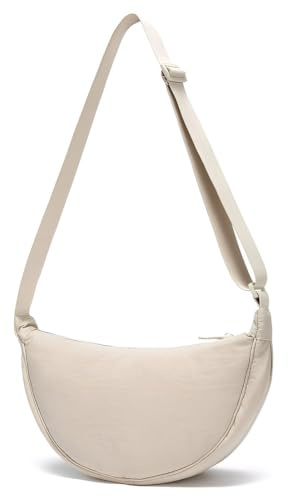 JYNXOR Crossbody Bag Damen, Moon Bag, Crossbody Schultertasche, Bauchtasche Damen, Halfmoon Bag Einfarbige Nylon Halbmond Schultertasche Mit Verstellbarer Schultergurt Für Frauen Mädchen, Beige