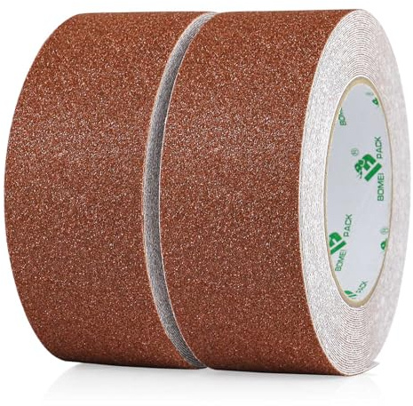 BOMEI PACK 2 Rolls Brown Anti Slip Tape 2 Inch Strong Traction Non skid Walkway Stair Treads Self Adhesive 50mm x 10m Brown Nonslip Floor Grip Tape