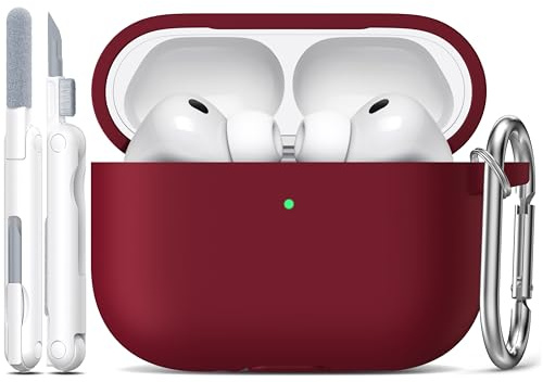 R-fun Custodia per Airpods Pro 3 (2025), custodia protettiva in silicone morbido compatibile con Apple AirPods Pro 3 generazione per donne e uomini con kit di pulizia/portachiavi,Rosso vino