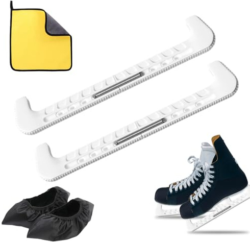 PIujsym Kufenschoner Schlittschuhe, 3-teiliges Set mit Kufenschutz und Reinigungstuch, Verstellbar für Eishockey und Eiskunstlauf, Ideal für Kinder und Erwachsene
