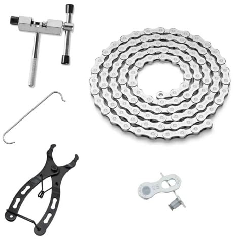 CUEQQY Bike Chain 6/7/8 Speed 122 Links, Chain Bike Replacement Kit with Bike Chain Tool for Hub Motor E-Bike, Mountain & Road Bikes