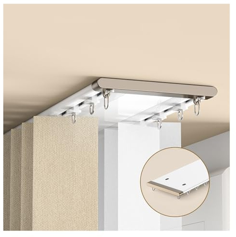Binario Per Tenda A Doppia Fila Silenzioso, Bastone Tenda Spessore, Binario Tenda Soffitto Alluminio Scorrevole, Per Camere Da Letto E Finestre(White,3m)
