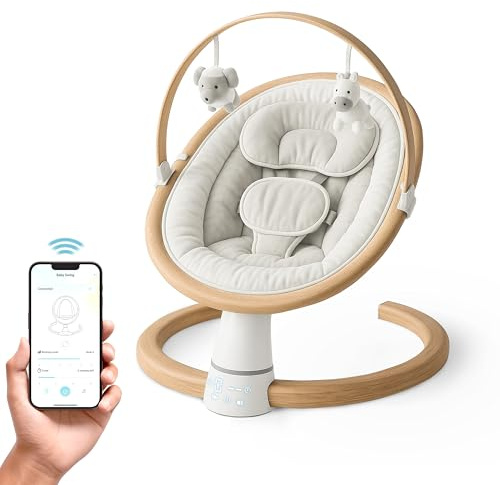 BooBoo Baby Swing and Bouncer Seat with Bluetooth Audio and Toy Bar | Portable Baby Bouncer Swinging Chair and Rocker with 5 Built-in Sounds, Remote Control and Carry Case