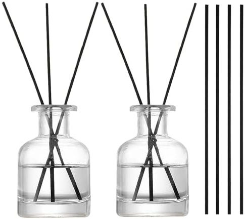 2 stycken 150 ml diffusörglas, rumsdoft diffuser, doftpinnar, matta glasflaskor, tom diffusorflaska glas, med 10 doftpinnar, för rumsdoft och aromaterapi, hem, kontor, gör-det-själv-ersättning