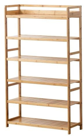 WZSMZKHF Free Standing Bamboo Shelving Unit Organization Shoe Rack, Shoe Storage Organiser with Adjustable Holes, Bookshelf Plant Stand for Closet Entryway, Living Room, 3/4/5/6/8 Tiers(100x26x115cm)
