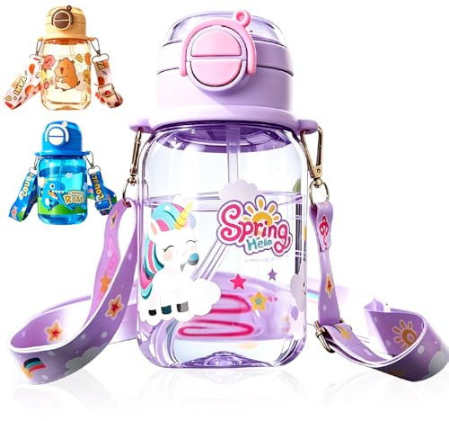 OZXVXZO 600ml Licorne Gourde Enfant, Bouteille d'eau Licorne, Bouteille à Boire avec Paille, Étanche Bouteille d'eau pour Sport, Réutilisable, Idéal pour Sport, École, Travail