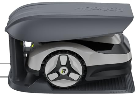RoboUP Raccoon 2 SE Robot Tondeuse & Garage, sans Fil sans RTK -600m² | Robot Tondeuse Vision sans Fil Périphérique, Prêt à l'Emploi, Tonte en U Forme, 5Ah Recharge Rapide & 150mins Autonomie