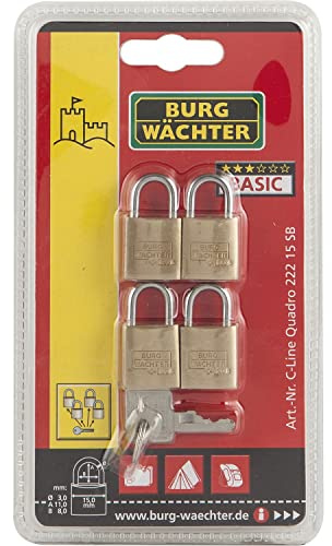 Burg-Wächter 4 gardinlås, 4 nycklar, Quadro C-Line 222 15 SB, schackel tjocklek: 3 mm