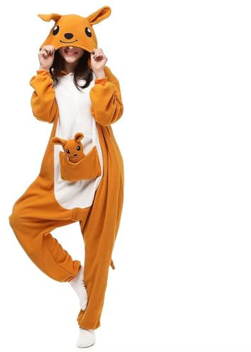 Silver_river Combinaison Unisexe Adulte Pyjama Animal Cosplay Deguisement Kigurumi, M, Kangourou Marron
