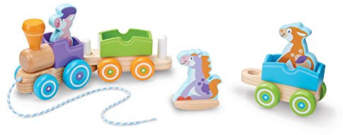 Melissa & Doug 14608 Rocking Farm Animals First Play Wooden Pull Train, Multi-Colour