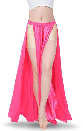 ROYAL SMEELA Bauchtanz Rock Tribal Zwei Seiten Schlitz Rock Bauchtanz Kostüm für Frauen Maxi Rock Satin Tanzröcke - Pink - Einheitsgröße
