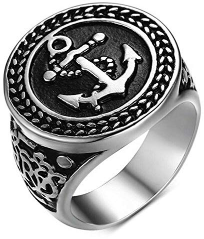 UrbanBijoux Bague chevalière pour Homme en Acier Argent Ancre Marine Marin - 62, Acier noxydable