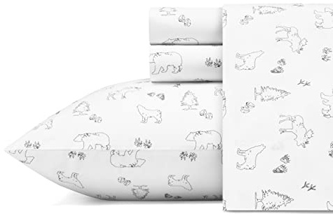 Eddie Bauer - Twin Size Sheet Set, 100% Cotton Percale Bedding, Crisp & Breathable Bed Sheets with Pillowcase, Fully Elastic Fitted Sheet, Deep Pocket Fit (Animal Tracks)