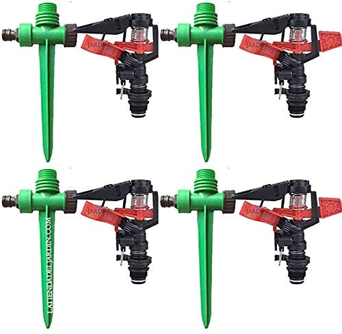 Suinga. 4 x ASPERSORES agricolas Angulo Ajustable. Alcance 8-13 MTS. Rosca Macho 1/2. Caudal 654 a 1212 l/h. Incluye 4 Pinchos Porta ASPERSOR
