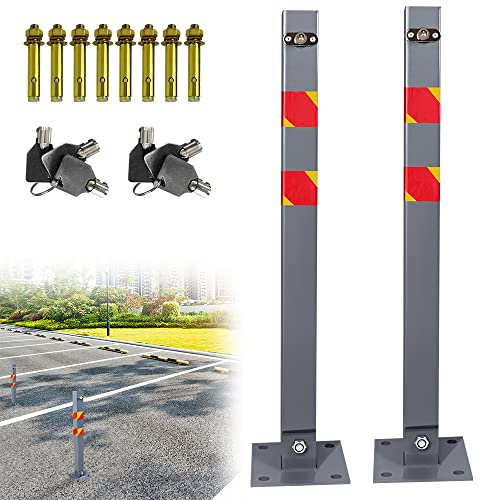 UISEBRT 2x Dissuasore per parcheggio pieghevole con 3 Chiavi Parcheggio Auto in Acciaio paletto per barriera robusto e stabile (2 pezzi)