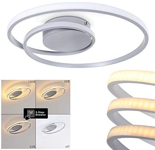 Lampada da soffitto a LED Leksund, lampada da soffitto in metallo dimmerabile in argento/bianco, max. 24 watt, 2200 lumen, 3000 K, dimmerabile, con grande effetto luminoso