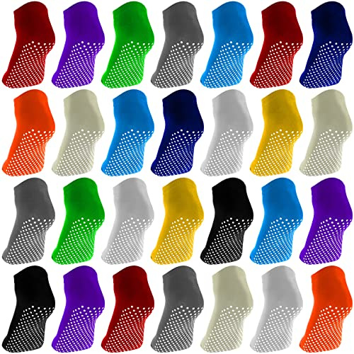Hoosige 26 Pairs Non Slip Socks for Pilates, Ballet, Barre, Yoga, Grippy Ankle Socks with Sticky Grippers for Women and Men, Mixed Color, Adult Size