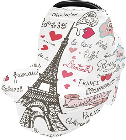 Mnsruu Paris Badges Französischer Eiffelturm Liebe Stillbezug Stillschal Autositzbezüge für Babys Säugling Dehnbar Weich Atmungsaktiv Mehrzweckbezug Ups, Geschenk für Jungen Mädchen