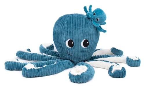 LES DÉGLINGOS Ptipotos by Filou der Oktopus Mama und Ihr Baby – Kuscheltier für Babys – Plüschtier Baby – Geschenk zur Geburt – 65 cm – Rosa