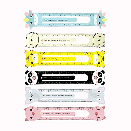 CHENYU 6 Stück Lineal 15cm Kinder Flexibel/Tiere Cartoon Lineal Kinder Grundschule, Bruchsicher Biegsam Kunststoff für BüRo, Schule, Arbeitszimmer Zu Hause