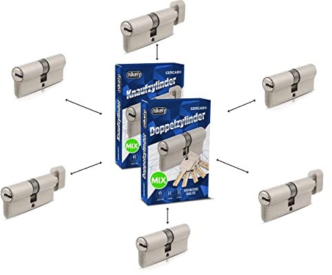 GERCAR Pro Schließzylinder MIX 6er gleichschließend nach Wunsch kombinierbar aus 6 Profilzylinder oder Knaufzylinder 60/70 / 80/90 mm inkl. 30 Schlüssel - One Key System frei konfigurieren