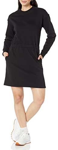 Amazon Essentials Abito Stile Felpa Stretto in Vita (Disponibile in Taglie Forti) Donna, Nero, L