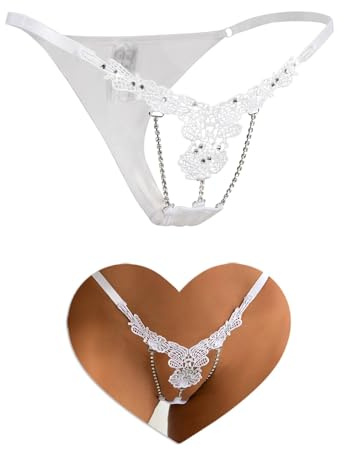 comeondear String Ficelle Femme Sexy Érotique sous Vetements Feminins G-String Chic Grande Taille Culotte Tanga Bijoux Slip Taille Basse Underwear Thong T-Back 1-Blanc,S