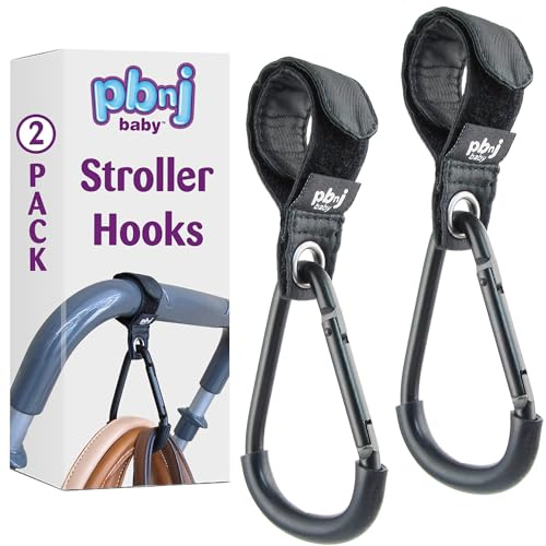 PBnJ baby Ganchos para cochecito para colgar bolsas de pañales, clip para cochecito de mamá y accesorios para cochecito, clips de mosquetón grandes para bolso de mamá, bolsa de compras y accesorios,