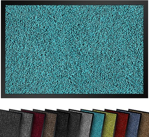 comflor Hochwertige Fußmatte Türkis 60x90 groß für Innen & Außen - Schmutzfangmatte rutschfest, waschbar & wetterfest - Fussmatte für Eingangsbereich & Aussenbereich - Läufer Flur dünn
