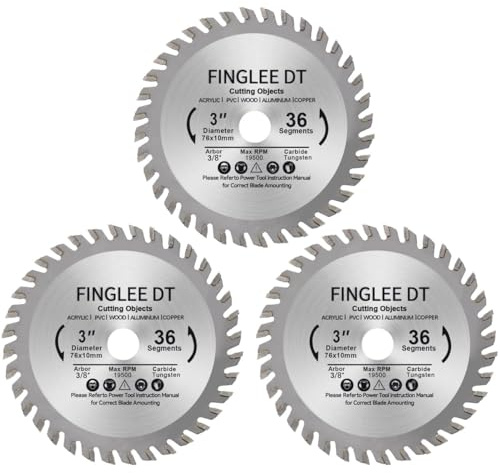 FINGLEE DT TCT Kreissägeblatt 76mm x 10mm mit 36 Zähnen, Ideal für Holz, Kunststoff, PVC, Acryl, Sperrholz, schnelles Schneiden, Kompatibel mit allen 76mm Handkreissägen (3 Stück)