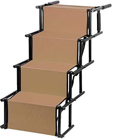 Rampa para perros, escaleras para perros, coches, grandes y pequeños, escaleras para perros plegables, carga hasta 70 kg, rampa para perro, coche, plegable, 56-76 cm (marrón)