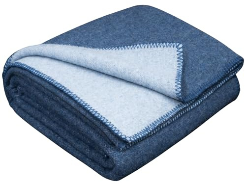 LYHome Wolldecke - Warme Wohndecke aus Merinowolle. Sofadecke, Tagesdecke und Wolldecke für Couch. Militär Outdoor Merino Wolle Decke für Camping & Reisen. Schafwolldecke 150x215 cm, Hellblau - Blau