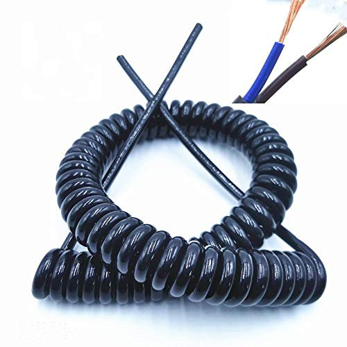 BULINO Cavo telescopico a Spirale Cavo telescopico a Molla a 2 conduttori Cavo a Spirale, 24AWG 20AWG 17AWG 14AWG Cavo di Alimentazione Nero Cavo espandibile Lunghezza 7,5 m 2 conduttori 20AWG