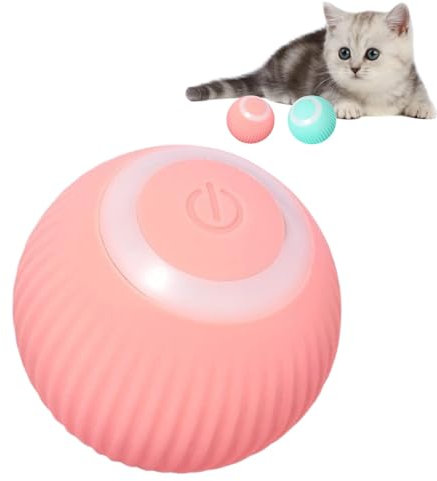 EHOTER Interaktiv Katzenspielzeug Bälle USB Rechargeable Elektrisch Katzenball Automatisch Selbstdrehend Unterhaltungskugeln mit LED-Licht USB Wiederaufladbar Hund Haustier Spielzeug (Pink)
