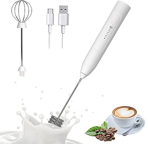 JDGEU Montalatte Portatile, Montalatte for caffè Montalatte Ricaricabile Miscelatore for Bevande A 3 velocità con 2 Fruste in Acciaio for Cappuccino Latte Rosso/95 (Color : White)