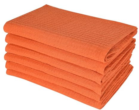 Candy Cottons Dish Towels|Kitchen Dish Cloths Two-Sided Waffle Terry|13x28 Inches 100% Cotton Dish Rags Washing Dishes|Super Absorbent Reusable Quick Drying Dish Towels| 6-Pc Set Orange