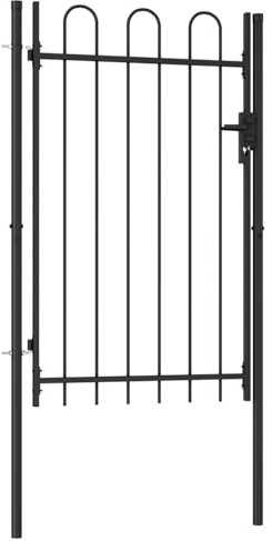 Gecheer Puerta Verja de Jardín Cancela Valla Verja Patio Entrada Cancela de Valla con una Puerta y Arcos acero Negro 1x1,5 m - Puerta de Valla Cerca para Exterior Patio Terraza