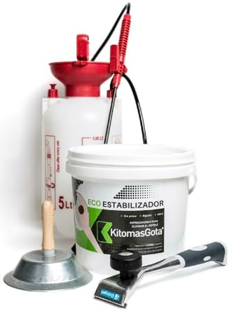 Kitomasgota Quitar Gotele Brico. Incluye Ecoestabilizador 5kg/15kg, Cazoleta Redonda 150mm, Rasqueta Plana Carburo de Tungsteno 50mm/63mm, Sulfatadora de Presion 5L (15KG/63MM)