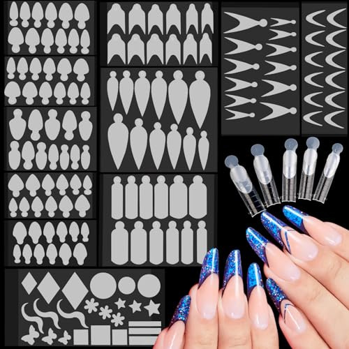 EBANKU French Nail Forms, 144 PCS Silicone Tip Stickers for Dual Nail Forms, Reusable Pads for Poly Gel Nail Mold, Manicure