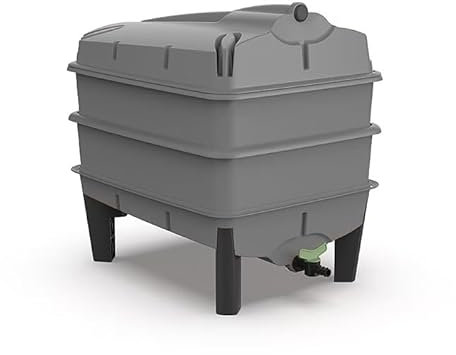 Tiger Wormery - Complete Worm Composter Kit - INCLUDING Worms Voucher to Redeem 250g Composting Worms - Designed and Made in the UK (2 Tray, Grey)