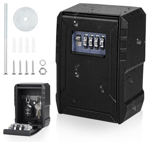 DBREAKS Caja Combinación Llave, Caja Seguridad para Llaves, Grande Caja para Llaves con Combinación 4 Dígitos, Caja Fuerte Llaves, Montado (Negro)